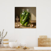 Green Cucumbers, Dill Sprigs and Garlic Cloves Art ポスター (キッチン)