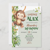 Green Curious Monkey Safari Theme Birthday 招待状 (正面)