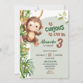 Green Curious Monkey Savannah Theme Birthday 招待状 (正面)