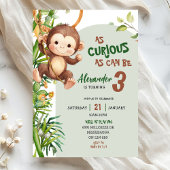 Green Curious Monkey Savannah Theme Birthday 招待状