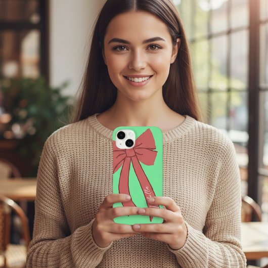 Green Custody with Red Wine Bow and Personalized  Case-Mate iPhoneケース