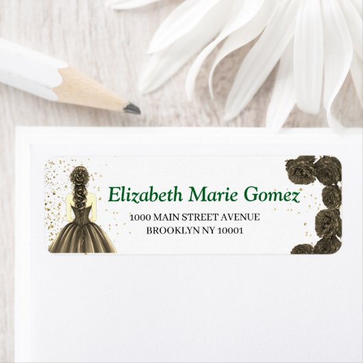 Green Custom Quinceañera Address Label ラベル (インサイチュ)