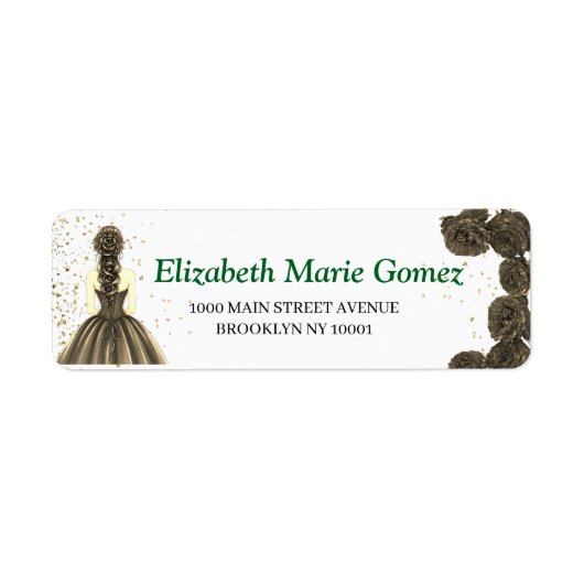 Green Custom Quinceañera Address Label ラベル (正面)