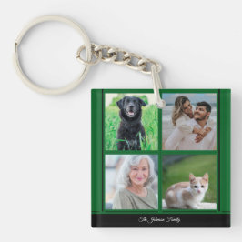 Green Customizable Family Name and Photo collage  キーホルダー