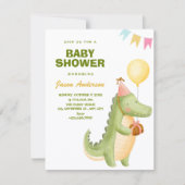 Green cute crocodile baby shower 招待状 (正面)