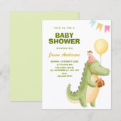 Green cute crocodile baby shower 招待状 (正面/裏面)
