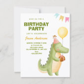 Green cute crocodile birthday 招待状 (正面)
