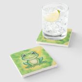 Green cute frog ストーンコースター (横)