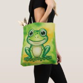 Green cute frog トートバッグ (クローズアップ)
