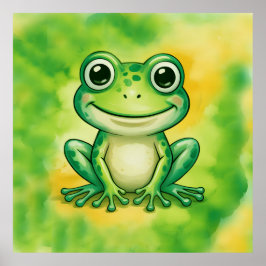 Green cute frog ポスター