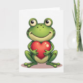 Green Cute Frog Heart Card カード (正面)