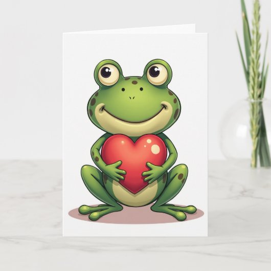 Green Cute Frog Heart Card カード (正面)