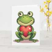Green Cute Frog Heart Card カード (黄色い花)