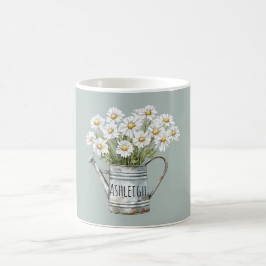 Green Daisy Flowers コーヒーマグカップ (中央)