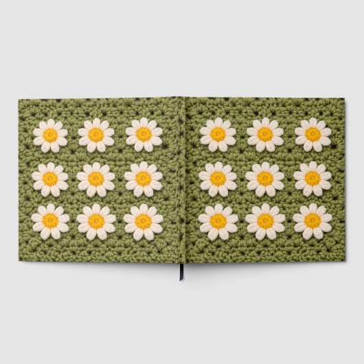 Green Daisy Granny Square Crochet Pattern Floral ゲストブック (全面)