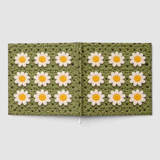 Green Daisy Granny Square Crochet Pattern Floral ゲストブック (全面)