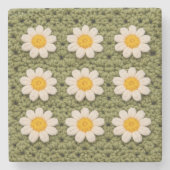 Green Daisy Granny Square Crochet Pattern Floral ストーンコースター (正面)