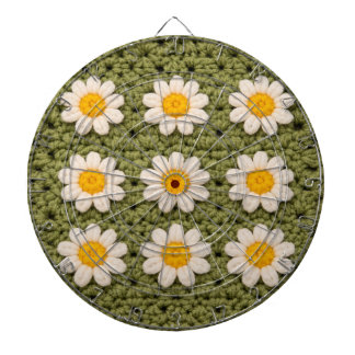 Green Daisy Granny Square Crochet Pattern Floral ダーツボード