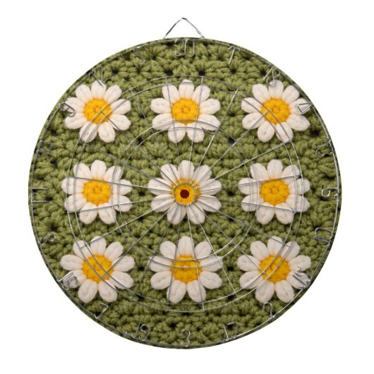 Green Daisy Granny Square Crochet Pattern Floral ダーツボード (正面)