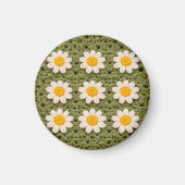 Green Daisy Granny Square Crochet Pattern Floral マグネット (正面)