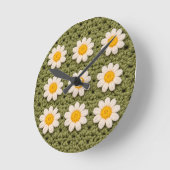 Green Daisy Granny Square Crochet Pattern Floral ラウンド壁時計 (傾斜)