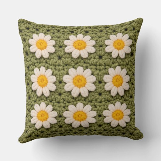 Green Daisy Granny Square Crochet Pattern Floral R クッション (裏面)