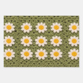 Green Daisy Granny Square Crochet Pattern Floral R ラッピングペーパーシート (正面)