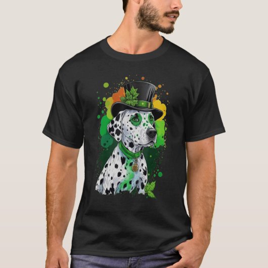 Green Dalmatian shamrock on St Patricks Day Dalmat Tシャツ (正面)