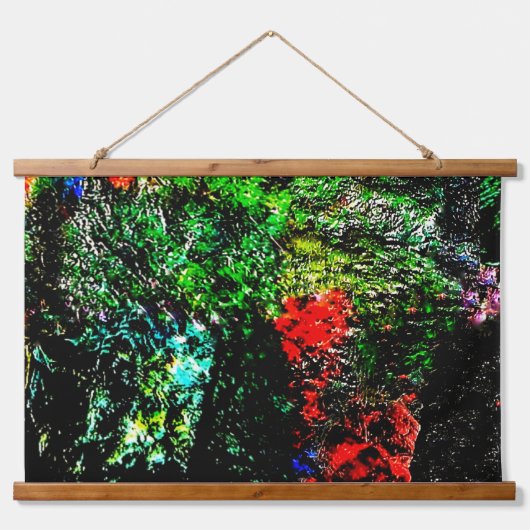 Green dark texture Wood Topped Wall Tapestry,Happy 吊り下げ型タペストリー (正面)