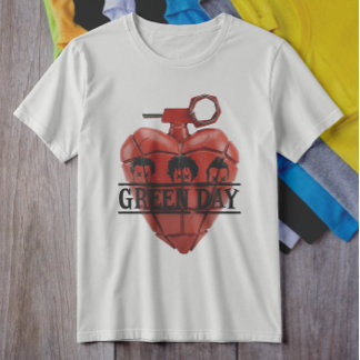 Green Day Red Heart Grenade Punk Rock Tシャツ