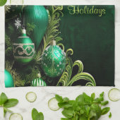 Green Decorative Ornaments Holiday Kitchen Towel キッチンタオル (折り畳み)