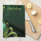 Green Decorative Ornaments Holiday Kitchen Towel キッチンタオル (四つ折り)