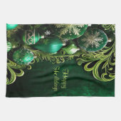 Green Decorative Ornaments Holiday Kitchen Towel キッチンタオル (横)