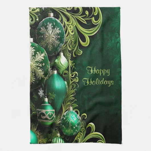 Green Decorative Ornaments Holiday Kitchen Towel キッチンタオル (縦)