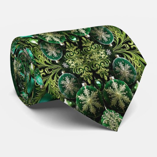 Green Decorative Ornaments Holiday Neck Tie ネクタイ (ロール)