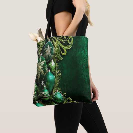 Green Decorative Ornaments Holiday Tote Bag トートバッグ (クローズアップ)