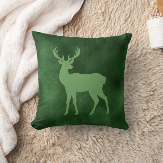 Green Deer Shape On Faux Green Velvet Texture クッション (ブランケット)