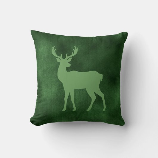 Green Deer Shape On Faux Green Velvet Texture クッション (正面)