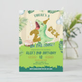 Green Dino Theme Two Rex On The Loose 2nd Birthday 招待状 (スタンド正面)
