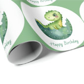 Green Dinosaur Custom Watercolor Happy Birthday ラッピングペーパー (ロールコーナー)