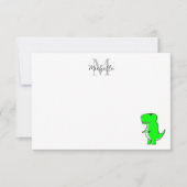 Green Dinosaur Drawing Personalized Monogram ノートカード (正面)