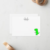 Green Dinosaur Drawing Personalized Monogram ノートカード (正面/裏面インサイチュ)