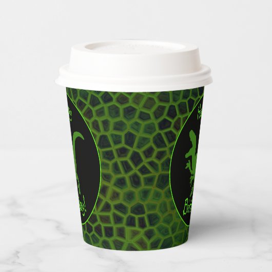 Green Dinosaur Hide Happy Birthday!  紙コップ (左)