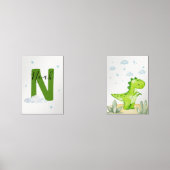 Green Dinosaur Nursery Wall Art Set of 2 Print Set (正面)