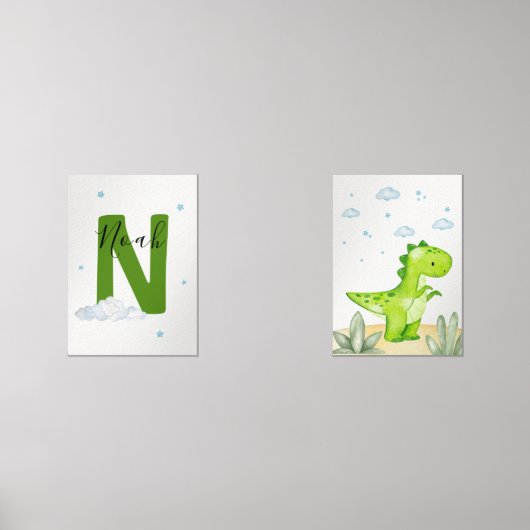 Green Dinosaur Nursery Wall Art Set of 2 Print Set (正面)
