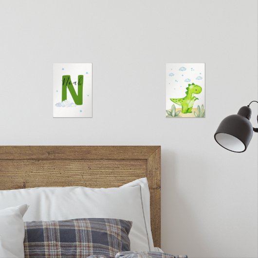 Green Dinosaur Nursery Wall Art Set of 2 Print Set (寝室)