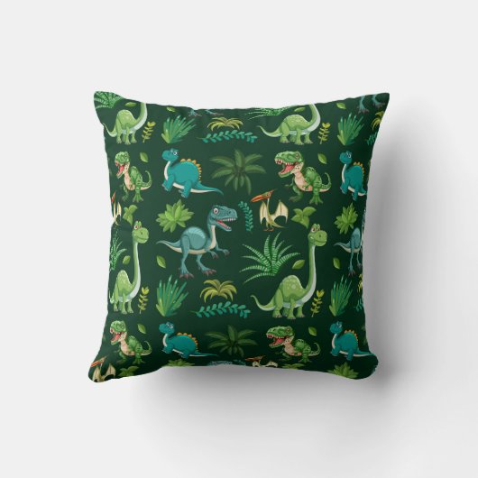 Green Dinosaur Print Decorative Pillow クッション (裏面)