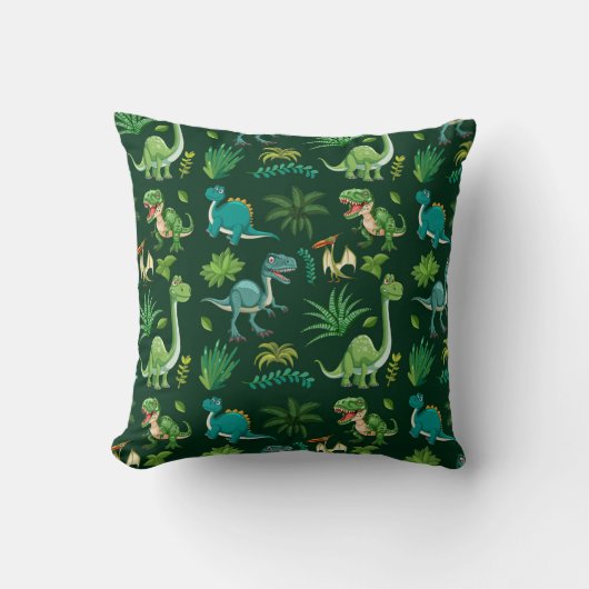 Green Dinosaur Print Decorative Pillow クッション (正面)
