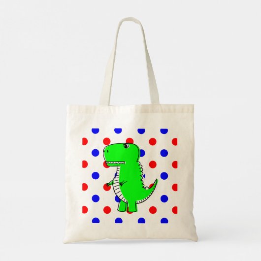 Green Dinosaur Red Blue Polka Dots  Tote Bag トートバッグ (裏面)