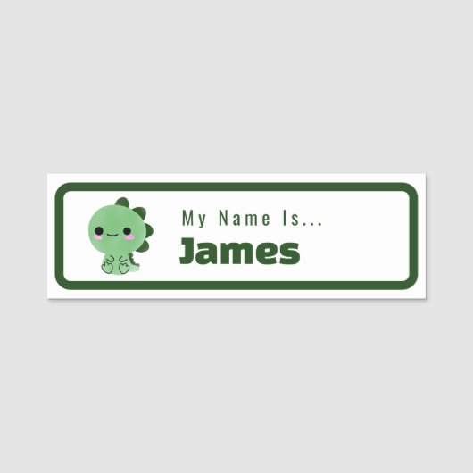 Green Dinosaur Themed Student Name Tag 名札 (正面)